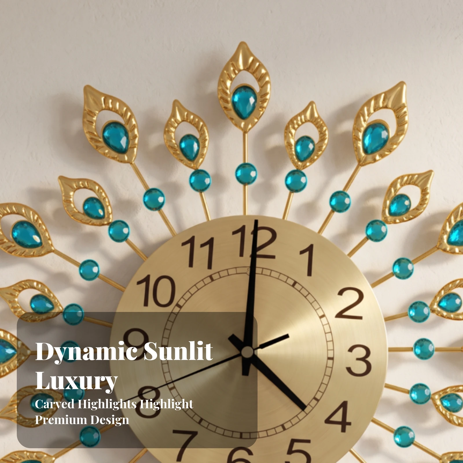 Peacock Wall Clock Noiseless Radiant Wall Clock Elegant Modern Glam for Living Room, Entryway