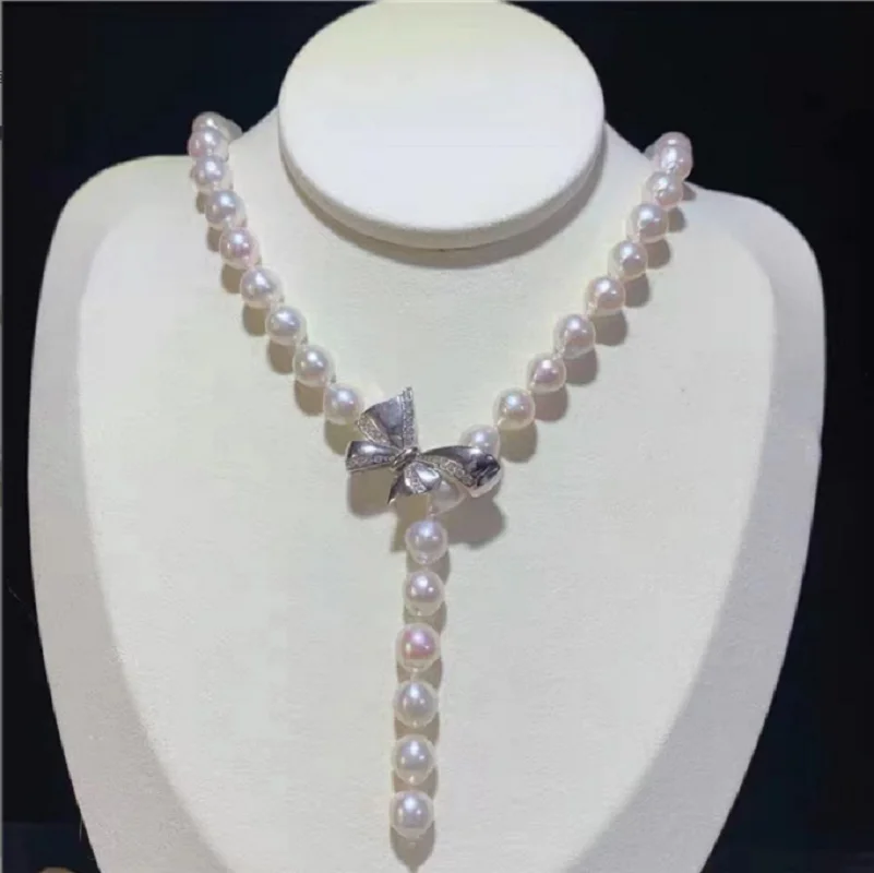 

Gorgeous 9-10mm South Sea Round White Pearl Necklace 20inch 925 Sterling Silver Necklace