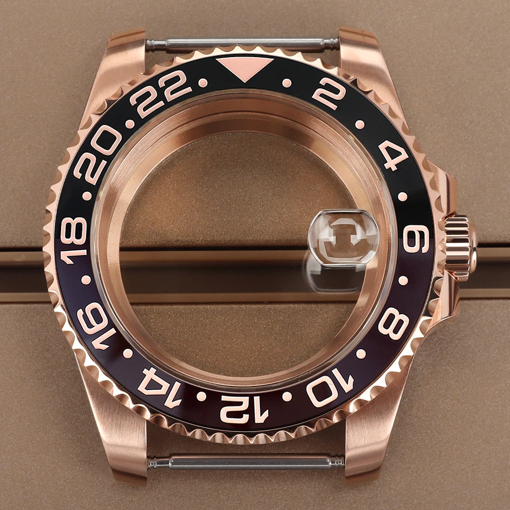 

Корпус часов 40 мм NH35 из розового золота с PVD-покрытием и сапфировым стеклом для GMT SUB Yacht-Master, совместим с механизмами NH34, NH35, NH36, 2824, 8215, циферблат 28,5 мм.