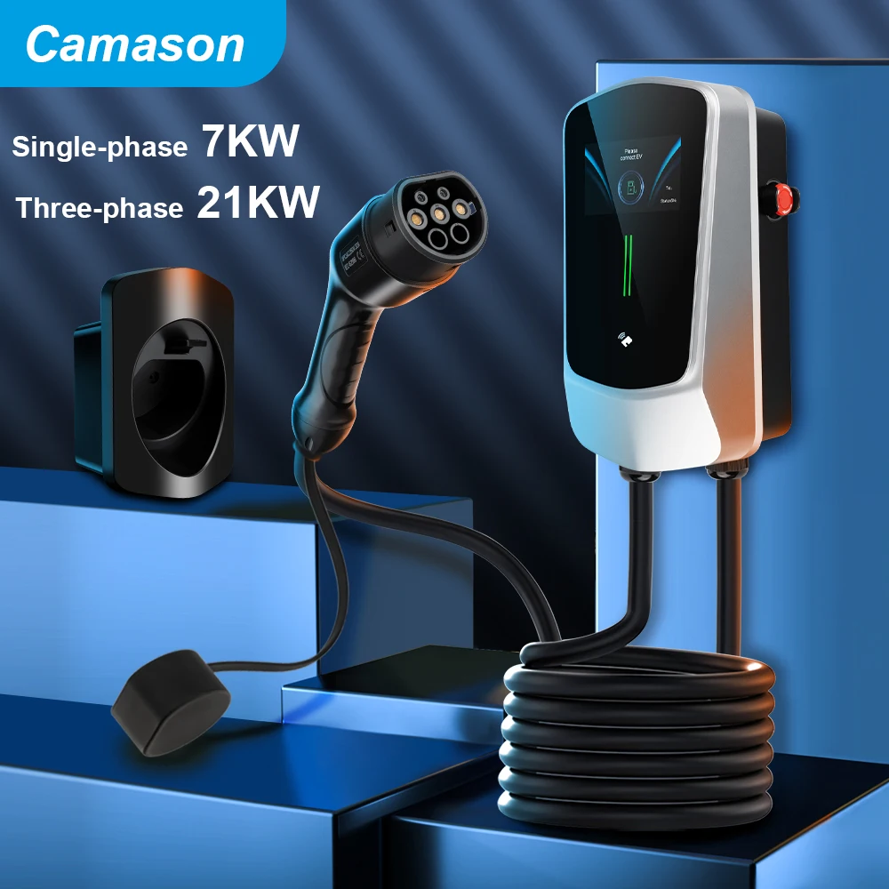 Camason-estación de carga para vehículos eléctricos, cargador de coche EV tipo 2, wallbox 220V/7kw, 3 fases, 21kw, terminal de poste, WIFI, versión