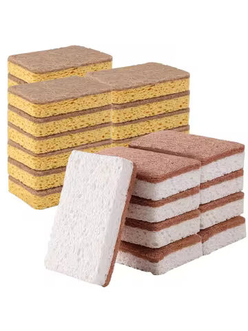 Six piece kitchen cleaning brush set, biodegradable compostable cellulose and coconut scrubbing sponge for easy cleaning