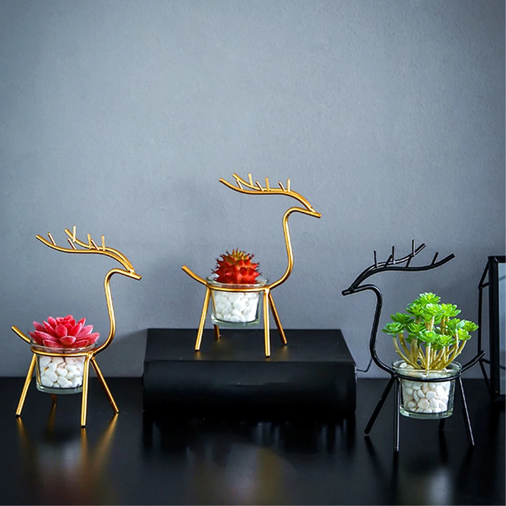 

2Pcs Iron Art Elk Holder Reindeer Tea Light Stand Transparent Cup Christmas Tabletop Decor Fireplace Accent