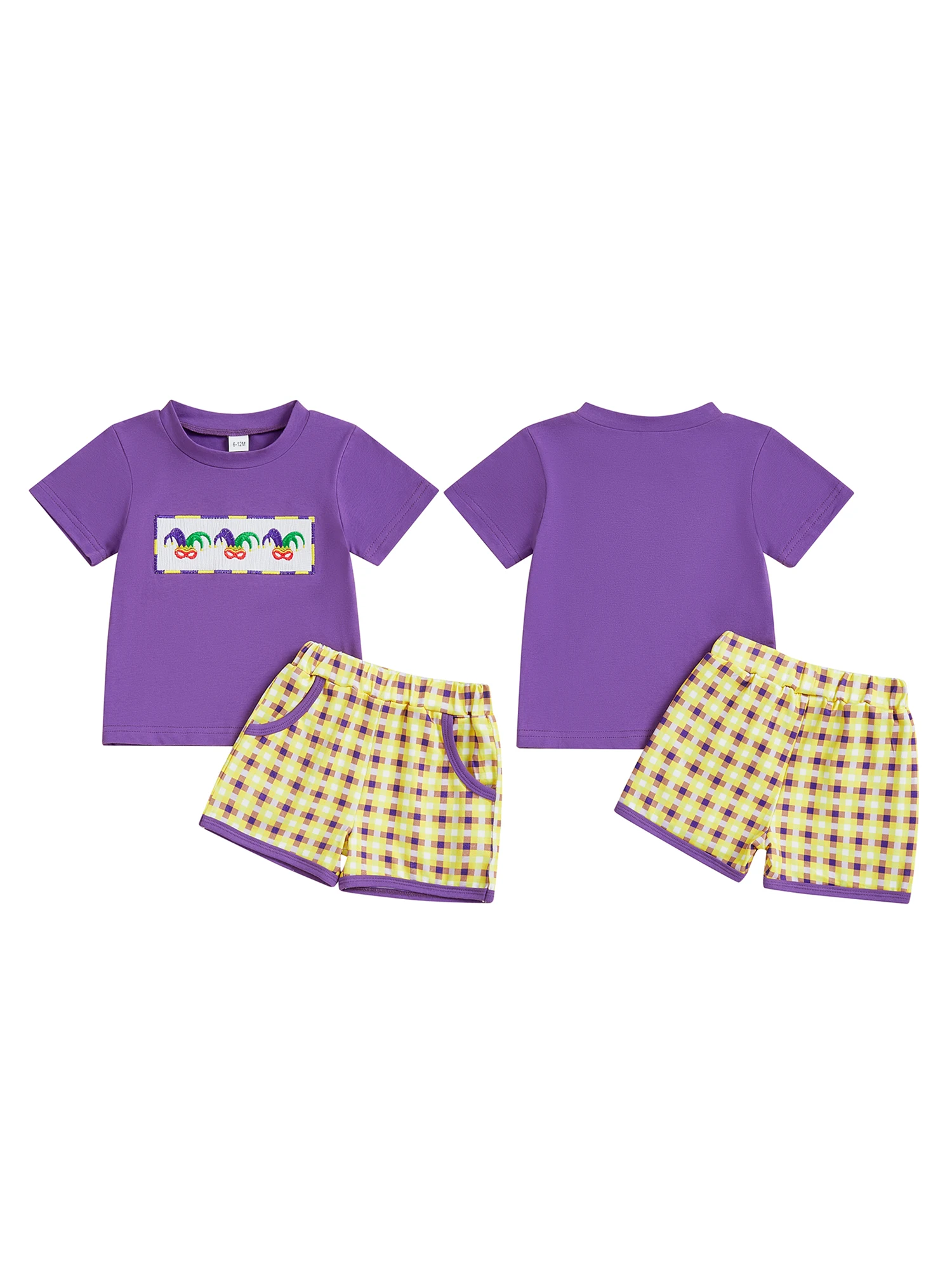 

Infant Boy Easter Outfit Embroidered Shirt and Plaid Shorts Set for Spring Celebration 2 Piece Ensemble