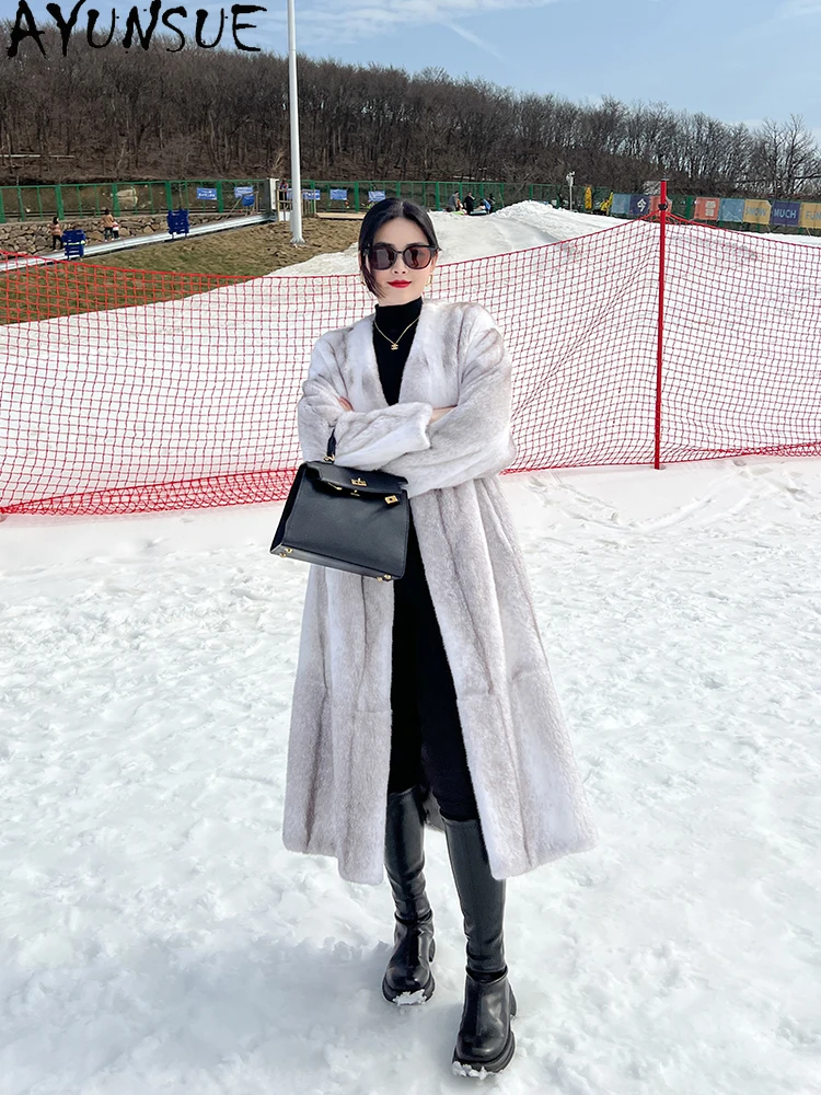 

AYUNSUE Velvet Mink Fur Coat for Woman Luxury Whole Mink Winter Fur Coat Woman Clothes V-Neck Elegant Fur Coat Кофта С Мехом