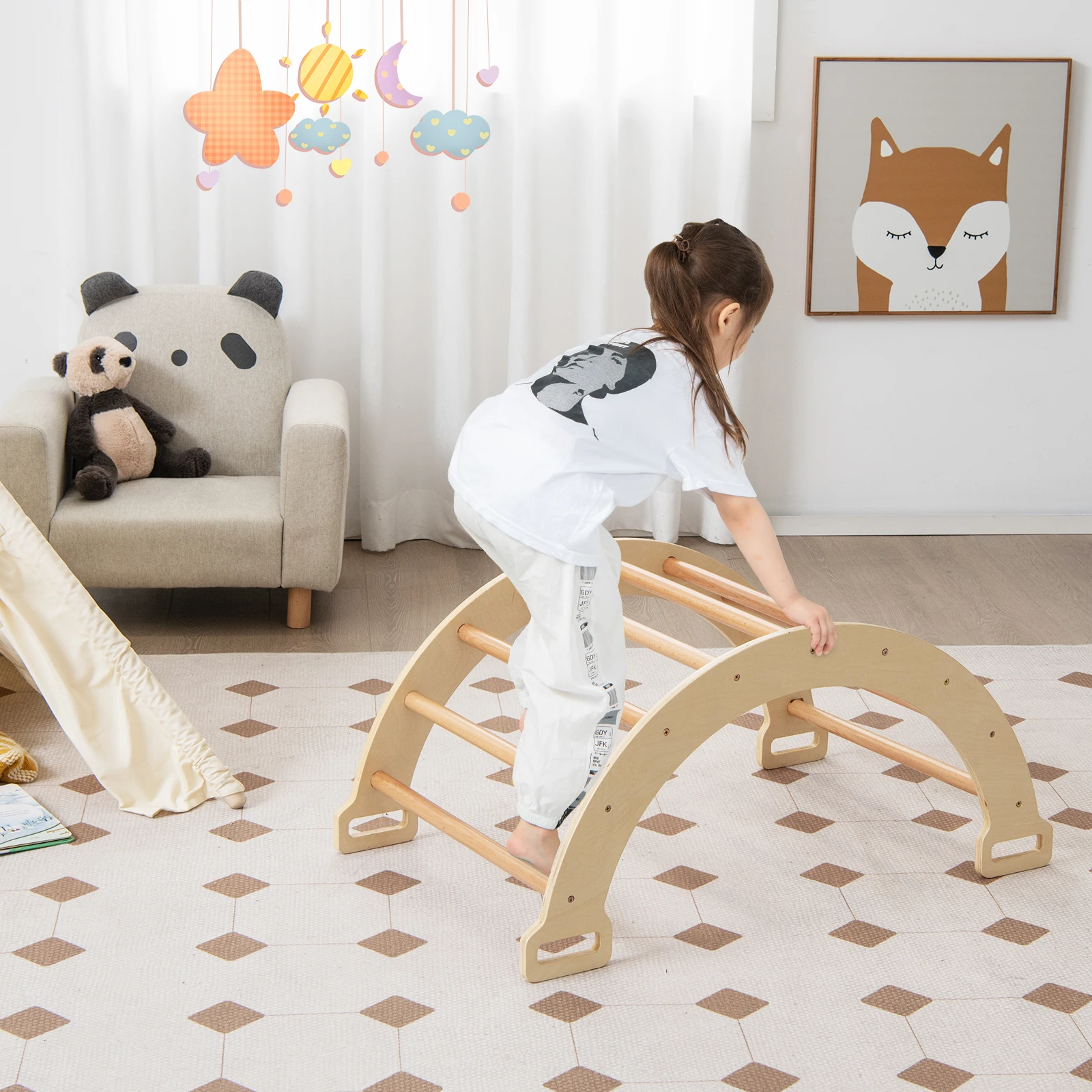 2-in-1 Arch Rocker with Soft Cushion Double-Sided Climbing Arch for Toddlers