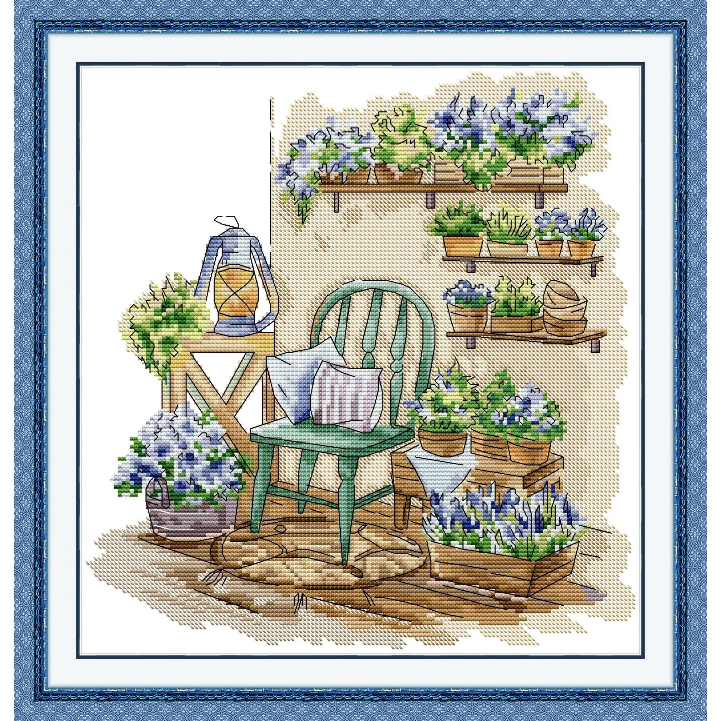 News Pre-Printed Cross Stitch Kit, Stamped Aida Fabric With DMC Threads, Embroidery Kit - A Balcony Full Of Greenery