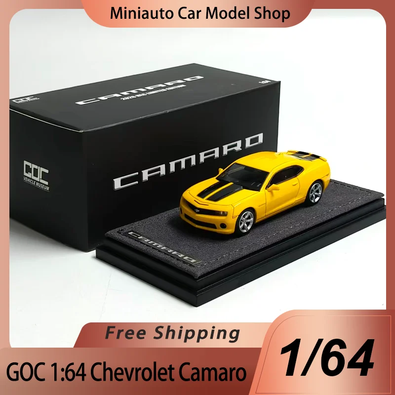 GOC Modelo de Coche en Miniatura de Aleación Fundida a Presión, Escala 1:64, Chevrolet Camaro Amarillo, Juguete Coleccionable para Exhibición