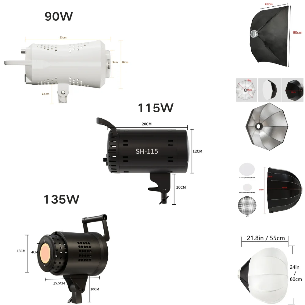Bowens Lighting Video Studio 135W 110-220V Photography Dimmable LED Lamp Flash Studio 3000-6000K 3 Color Remote Control Display