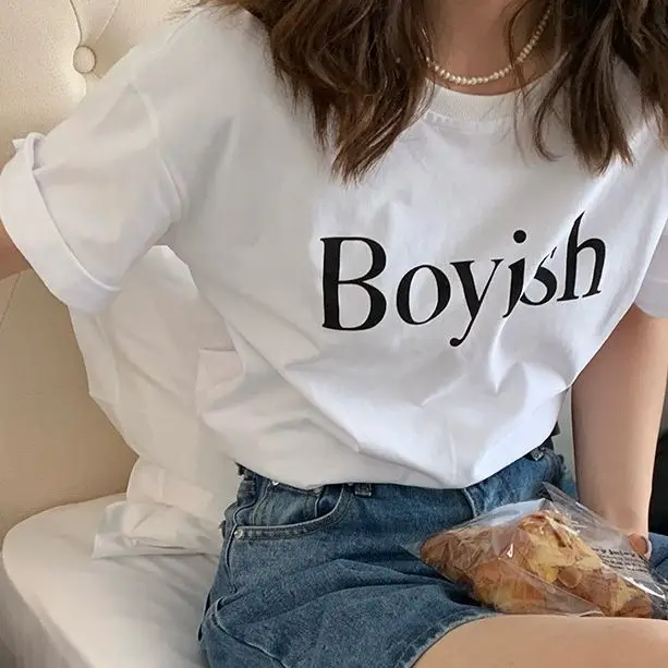 

Simple Top 2025 New Style Loose Ins Letter Round Neck Summer Printed Casual Short-sleeved T-shirt for Women