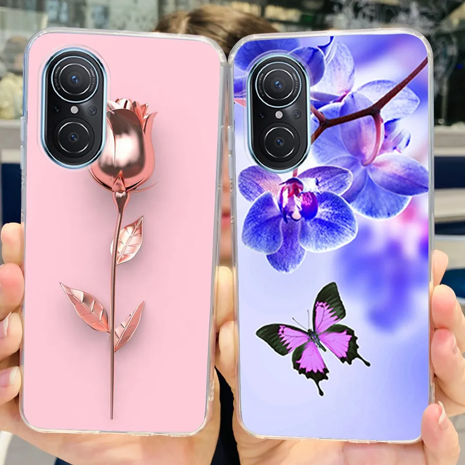 

Чехол для Huawei Nova 9 SE, новая мода, прозрачная силиконовая мягкая задняя крышка с цветком и бабочкой для Huawei Nova 9 SE JLN-LX1 JLN-LX3, бампер