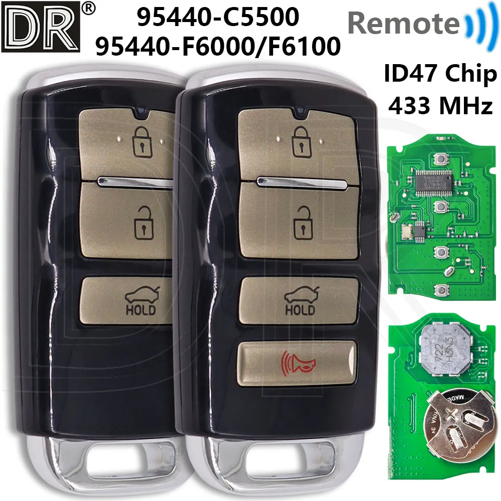 

Отличный чип ID47 433 МГц 95440-C5500 95440-F6000 95440-F6100 бесконтактный смарт-автомобильный дистанционный ключ для Kia Cadenza 2016-2019 Sorento 2019