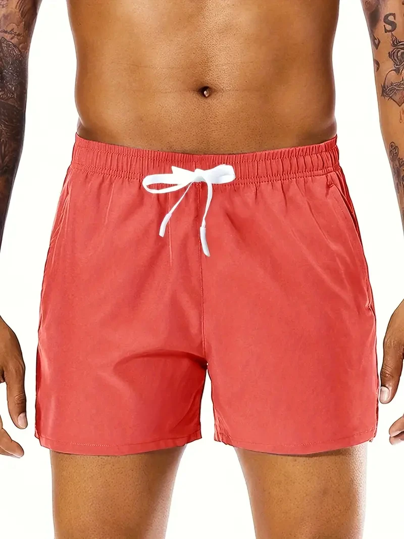 Men 2025 New  Summer Beach New Models Solid Color Fashion Leisure Comfortable Elastic Waist Double Pockets Cool Sports Shorts