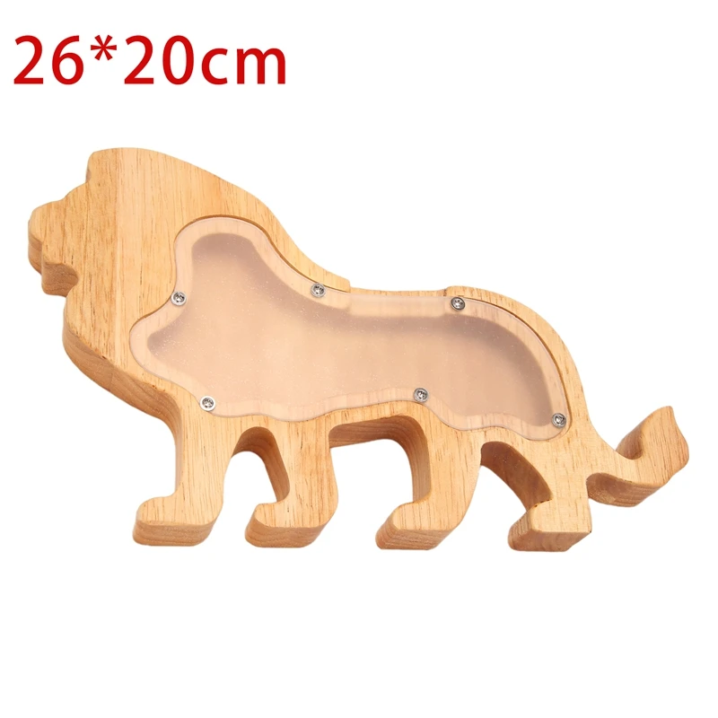 Lion Piggy Bank Creative Cartoon Pine Piggy Bank Transparent Decoration Crafts Gift Decoration 26X20cm