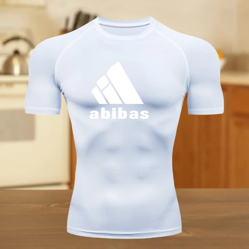 T-shirt a compressione atletica estiva da uomo T-shirt a maniche corte traspirante ad asciugatura rapida ad alta elasticità con palestra grafica da corsa audace
