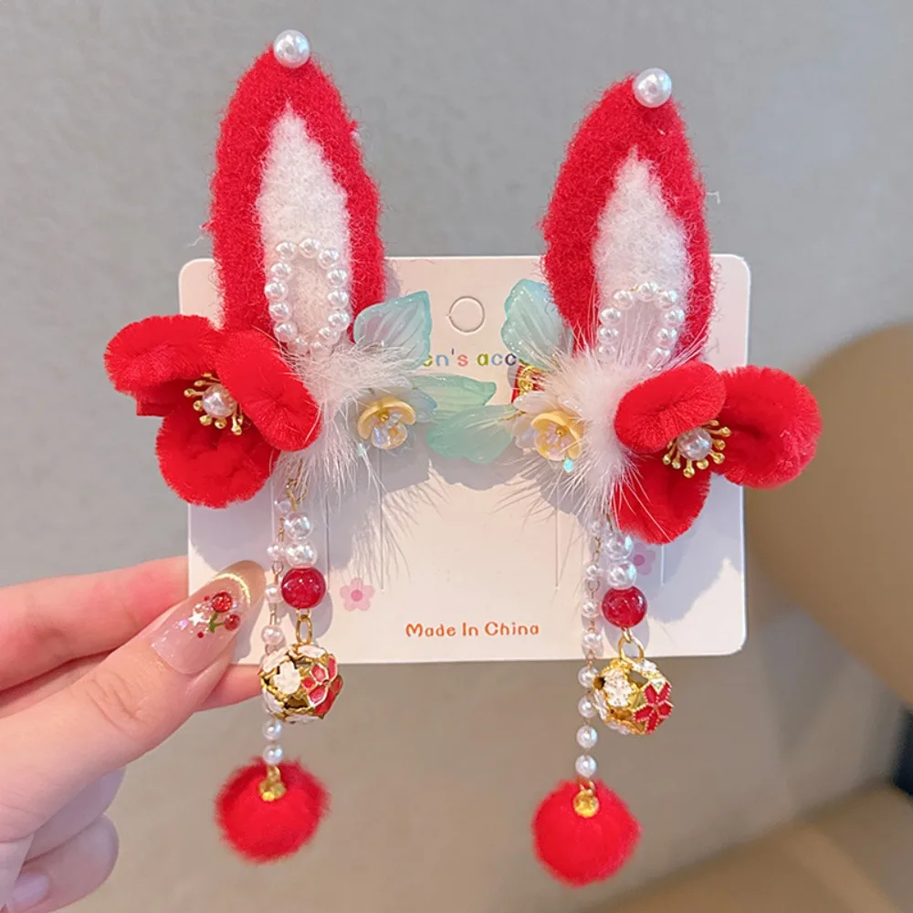 

Hanfu Headwear Children's New Year Hairpin Tang Suit Sweet Chinese Style Red Barrettes Tassel Cute Ancient Style Hair Clip Kids