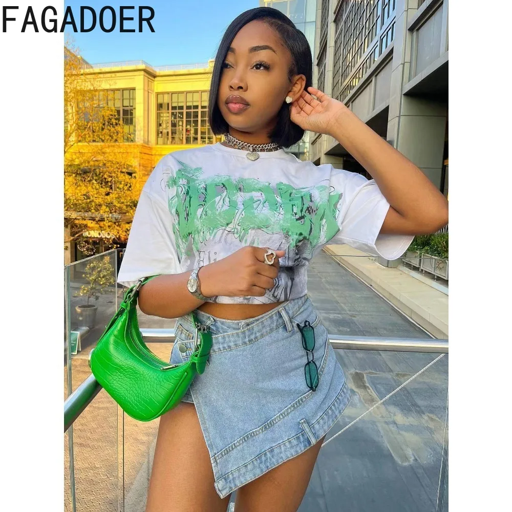 FAGADOER Light Blue Summer New Irregular Denim Skirts Women High Waisted Button Pocket Slim Skirts Female Solid Cowboy Bottoms