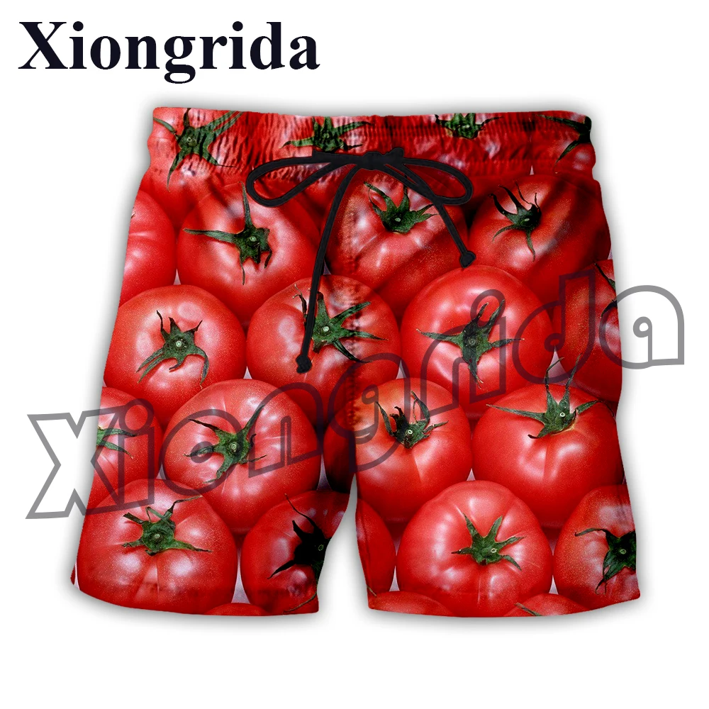 Tomato Print Shorts Harajuku Beach Short Pants Simple Style 3D Vegetable Printed Shorts Men's Short Trunk Tracksuit Streetwear