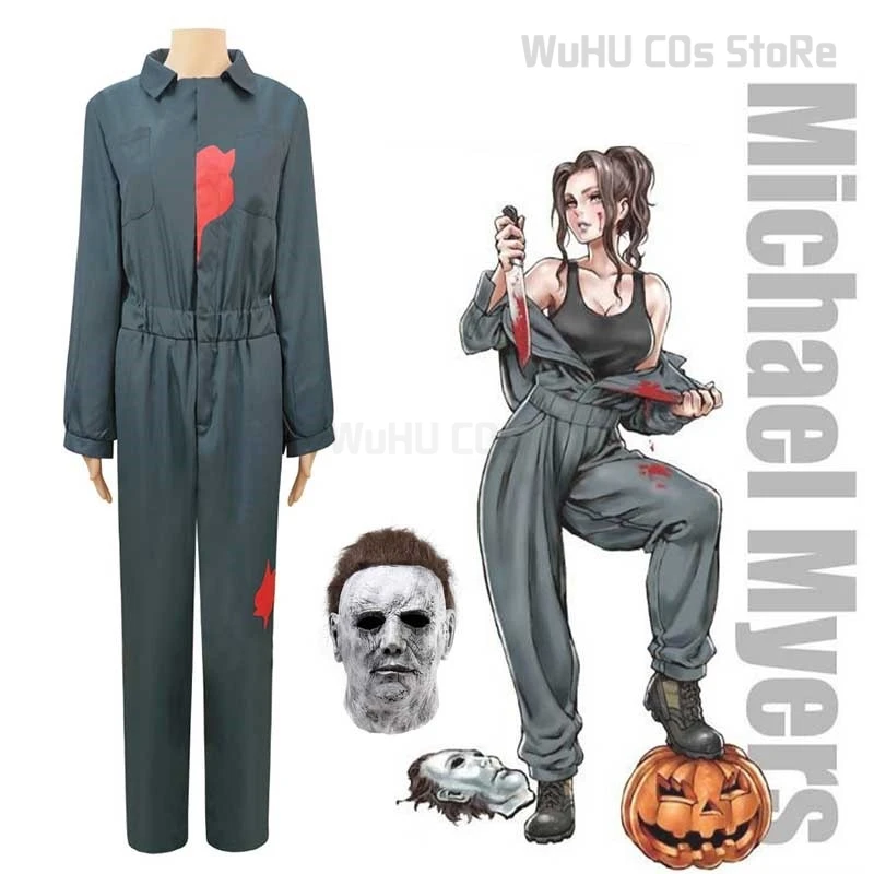 Halloween Michael Cosplay Myers Jumpsuit Genderswap Famale Cosplay Costume Carnival Outfit Roleplay Movie Scary Party Clothes