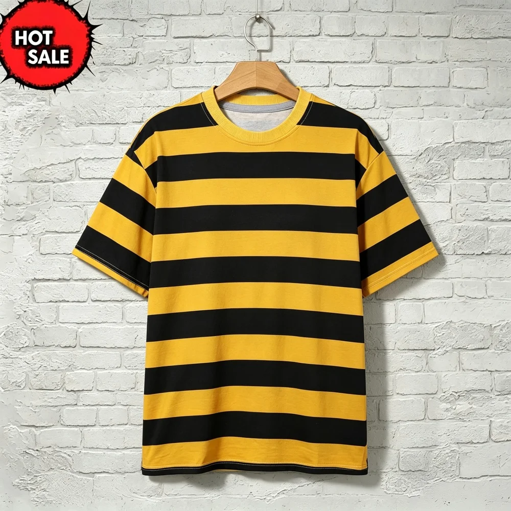 Black and Yellow Striped 3D Print Women T Shirt Short Sleeved T-shirt Summer Bee Stripes T Shirt Y2K Polyester Female Top Tees