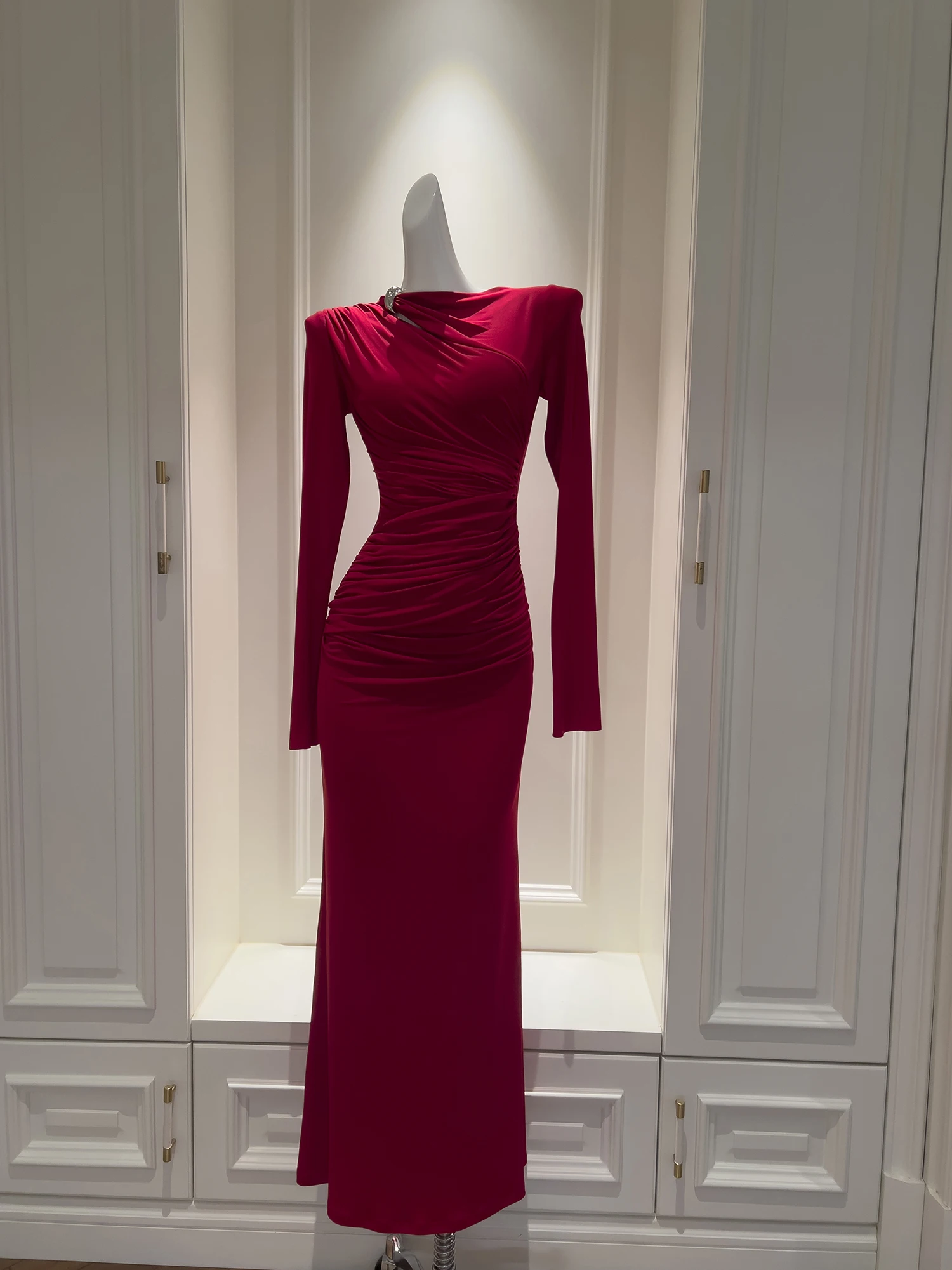 

Ele Red Evening Dr женское облегающее кимоно с запахом на талии Sve High WAIST длиной до пола на молнии в Корейском стиле