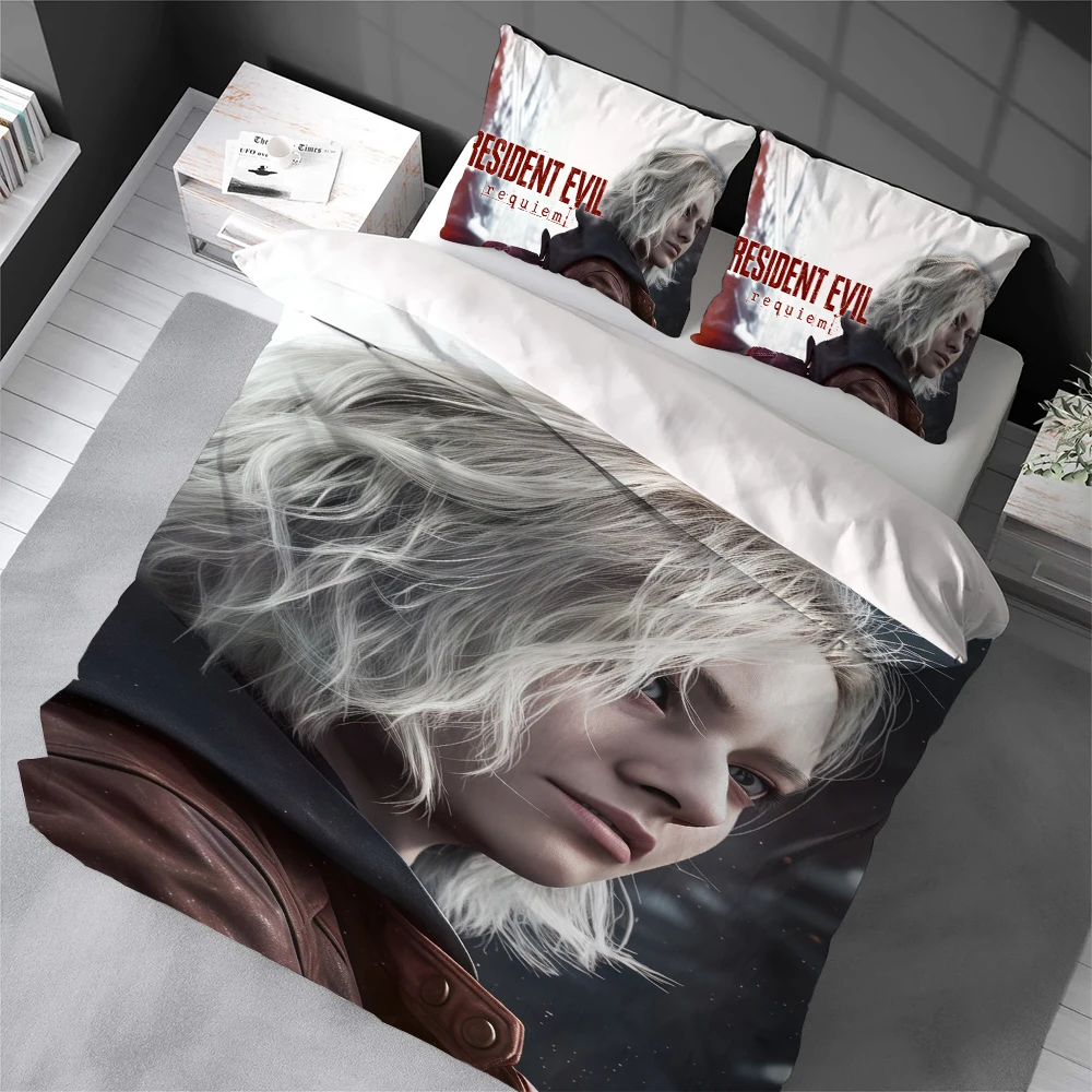 Conjunto de Capa de Edredom R-Resident Evil Requiem, 3 Peças, Macio e Confortável para Verão, Ideal para Dormitórios Estudantis e Casa, Melhor Vendedor