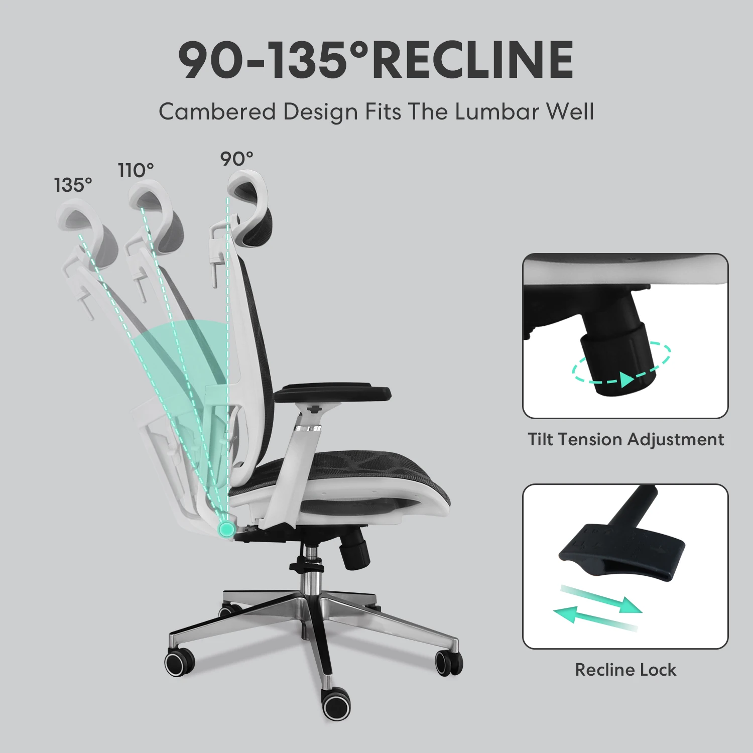 

Rayfurn Ergonomic High Back Chair, Mesh Living Room Rocking Gaming Chair Computer Desk Swivel Rolling Lumbar Support Pillow