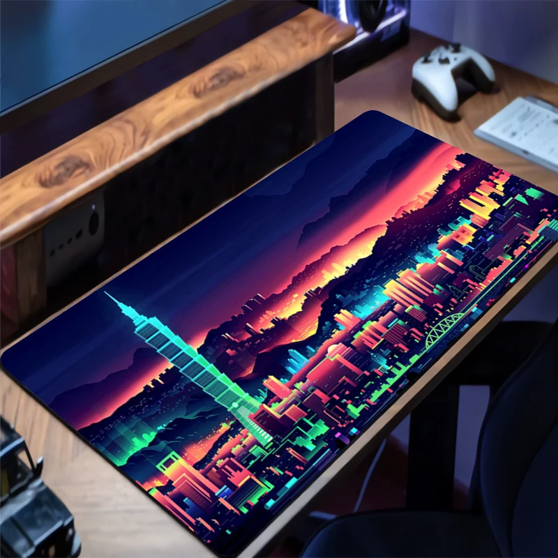 

Neon Night City Gaming Mouse Pad Accessories Office Gamer Keyboard Desk Mat Non-Slip Laptop ground mat Large PC carpet Mousepad