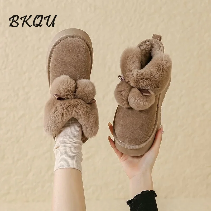 

BKQU Thick Snow Boots Women's Short Hair Shoes 2024 New Winter with Fleece Thickened Warm Non-slip Cotton Shoes Increased By 8CM