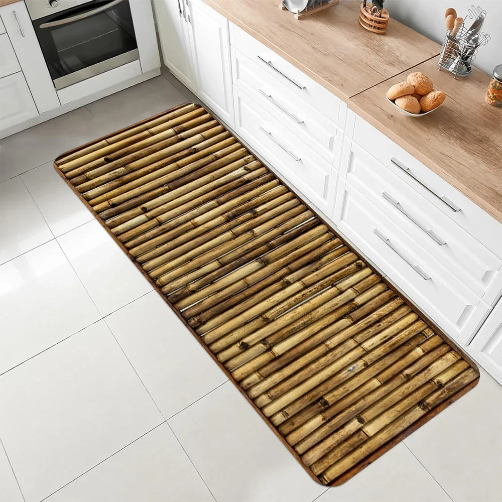 Ultra-realistic Bamboo-pattern Running Mat Hallway Laundry Room Rug Non-slip Mat for Kitchen Bedroom Bedside Extended Floor Mat