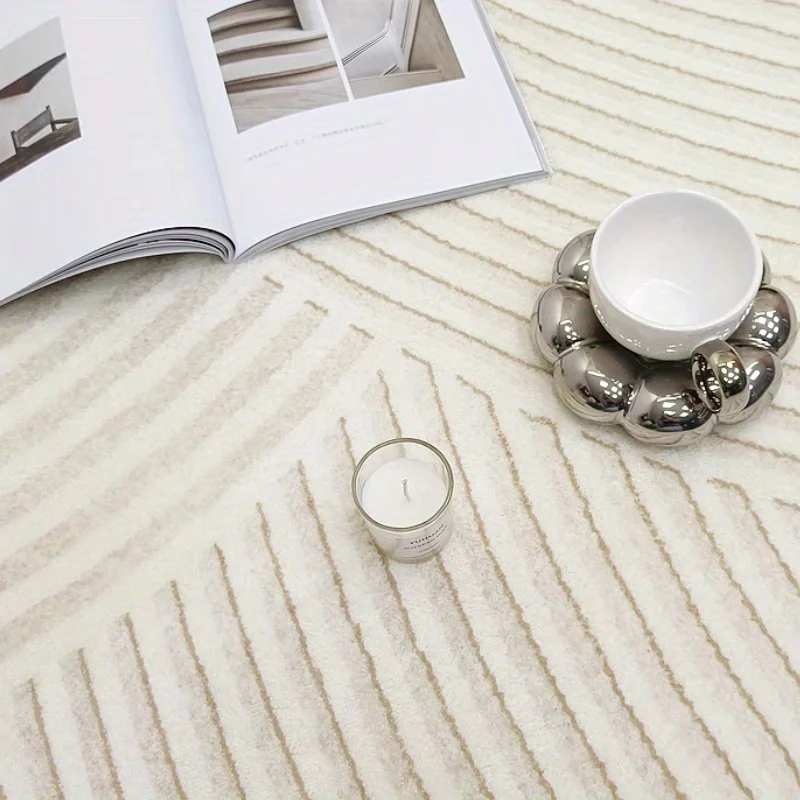 1pc Imitation Cashmere Material Living Room Large Area Carpet Minimalist Lines Thickened Fluffy Soft Carpets Bedroom Bed Rug