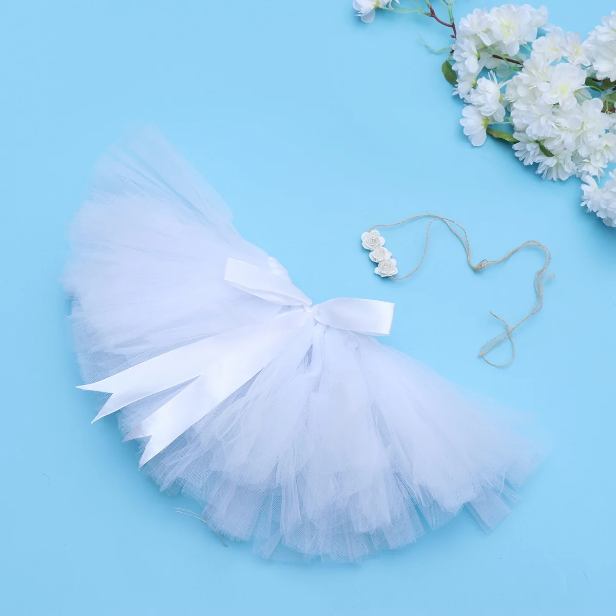 

12pcs Infant Tutu Skirt Outfit White Ruffle Tulle Dress With Headband Baby Photography Prop Holiday Party Gift For 0-12 Months