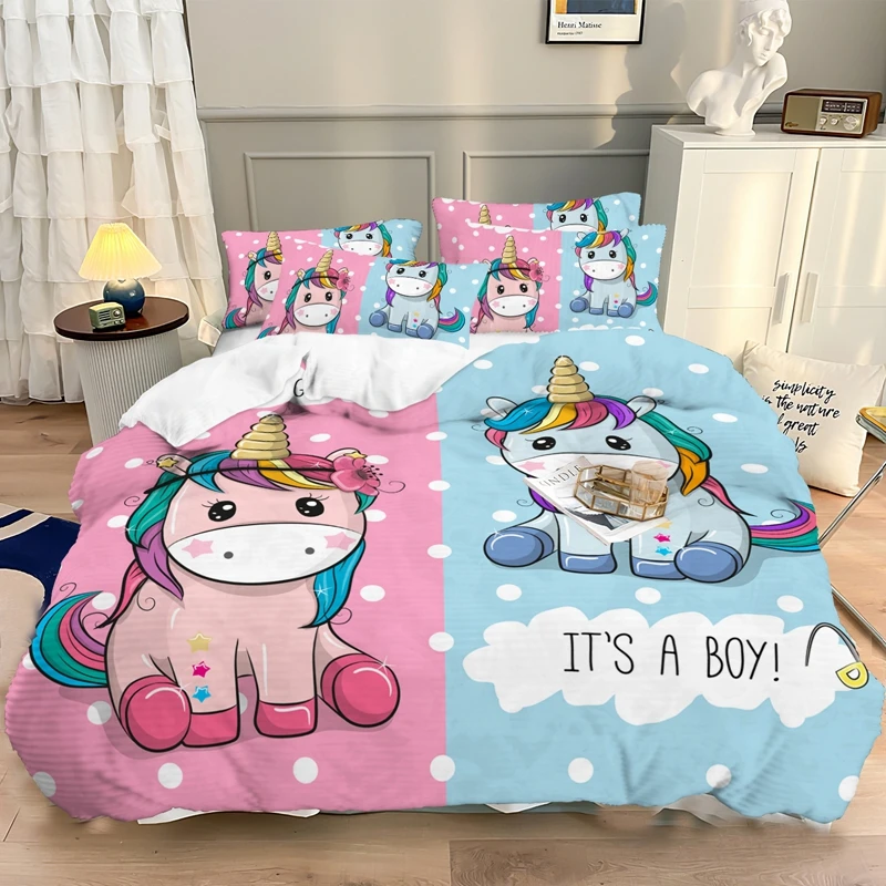 Unicorn Pink And Blue Cotton Duvet Cover Bed 150 Comforter Sets King Size Bedding Set Couple Bed Quilt Covers 220x240 Double