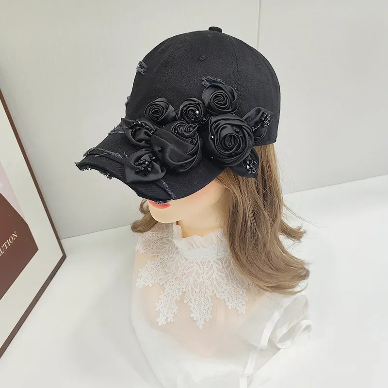 202502-shi ins chic spring original Three dimensional crystal flower  lady baseball hat women leisure visors cap