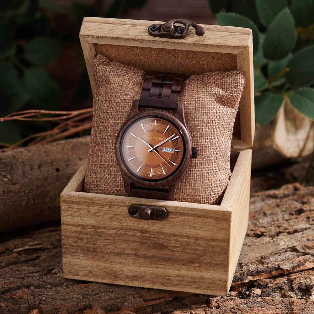 LOGO personalizzato Orologio in legno Cronografo moda Orologio da polso sportivo al quarzo Orologio BOBO BIRD Orologi in legno di noce per uomo Dropshipping