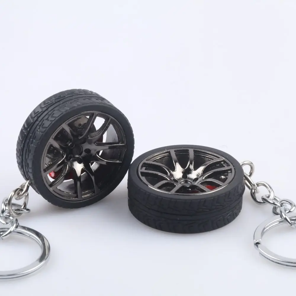 Simulation Tire Car Wheel Keychain Simulation 3D Tire with Brake Disc Rubber Tire Keyring Silicone Auto Wheel Key Accessories