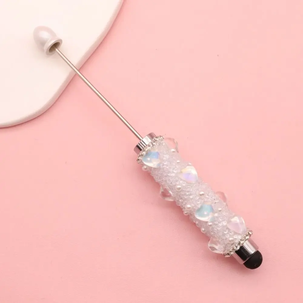 1pc Aesthetic Heart Diamond Beadable Pen 2-in-1 Capacitive Touch Ballpoint Pen DIY Beadable Writing Tool Students