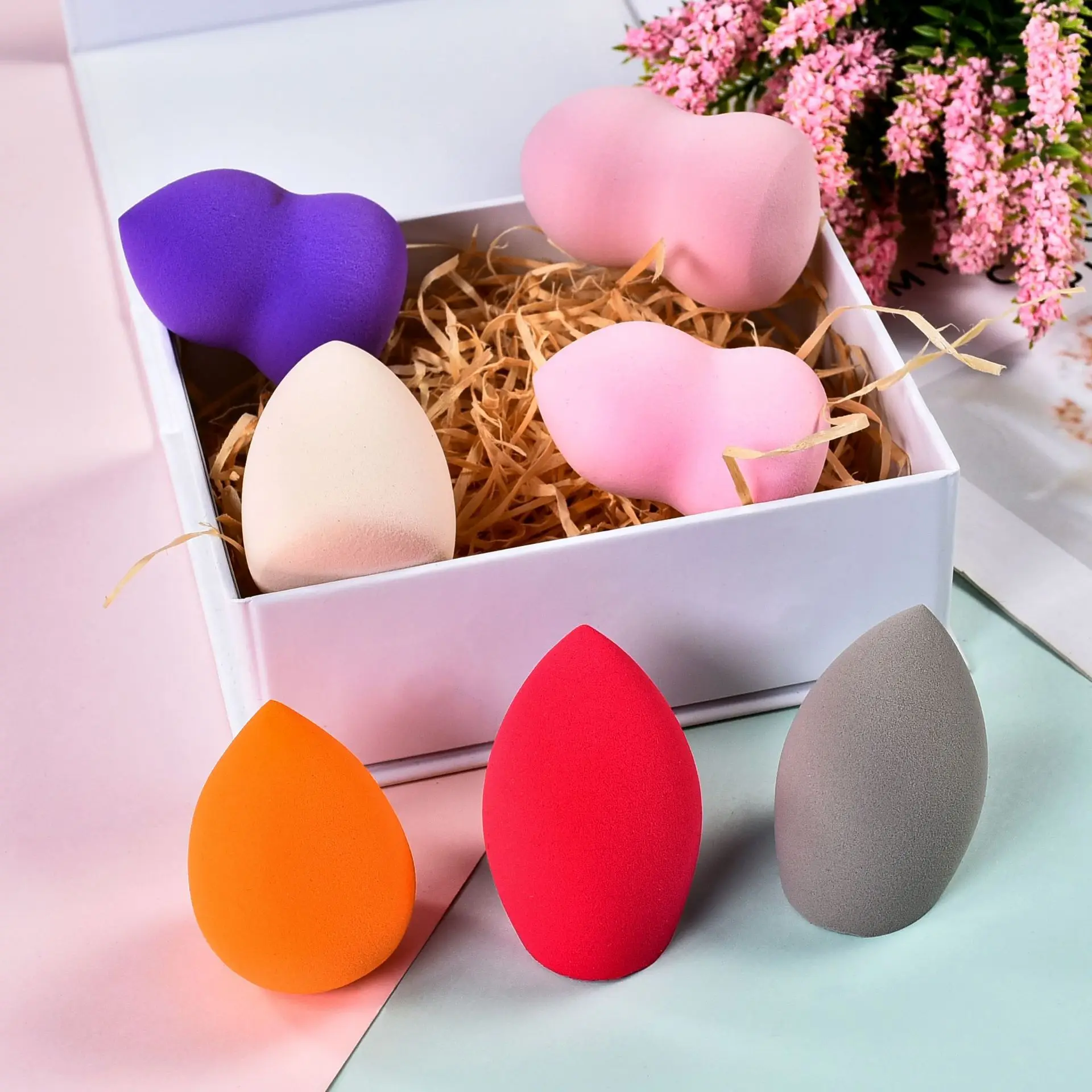 Colorful Beauty Sponge Cosmetics Beauty Tools Foundation Cushion Blending Makeup Puff Accessories Custom Logo with Box