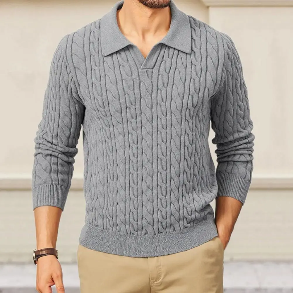 

Men Acrylic Sweater Men's Lapel Knitted Sweater with Twist Pattern Winter Thick Warm Pullover Top for Weather Long for Men