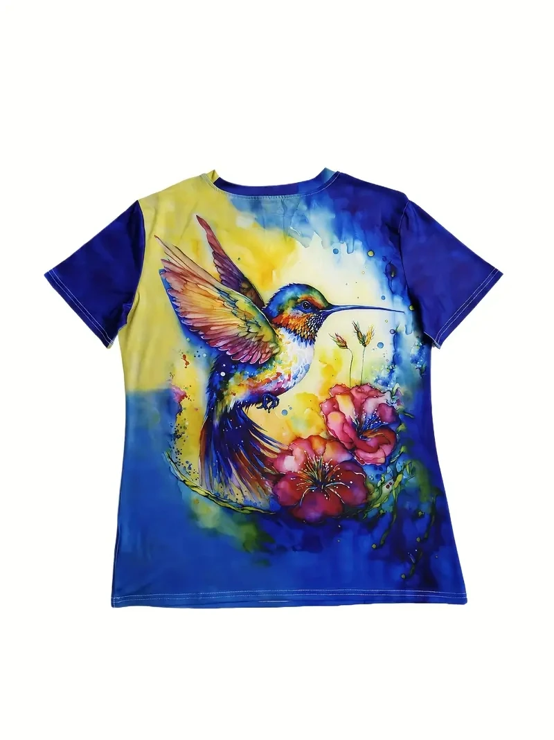 Women's PLUS Size 3D Animal Bird Print Short Sleeved T-shirt, Loose and Casual, Soft, Comfortable and Breathable, Outdoor Sports