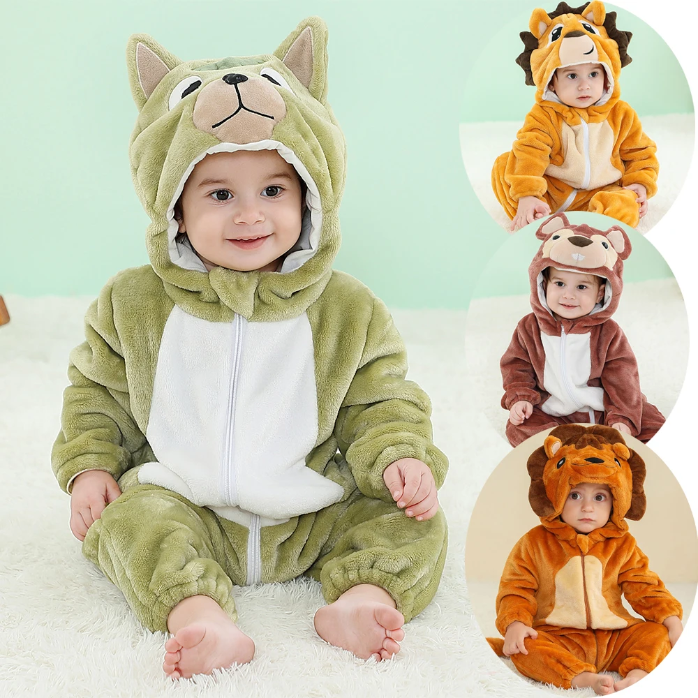 

Комбинезоны для детей 0-2 лет, одежда для новорожденных, цельный комбинезон с животными, фланелевые боди с капюшоном, костюм на Хэллоуин, одежда для сна