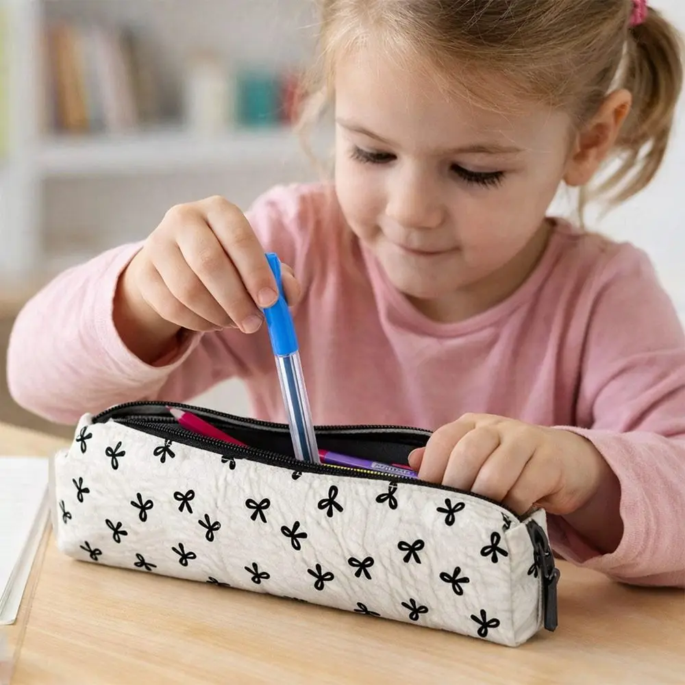 New Single-Layer Bowknot Pen Bag Zipper Closure Portable Pencil Case Stationery Storage Bag Back To School Season