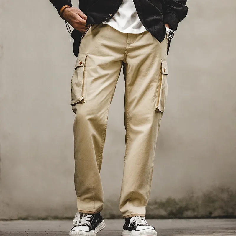 Fashionable and Versatile Workwear. American Retro Khaki Tapered Mountain-washed Mid-rise Straight-leg Casual Men's Trousers.