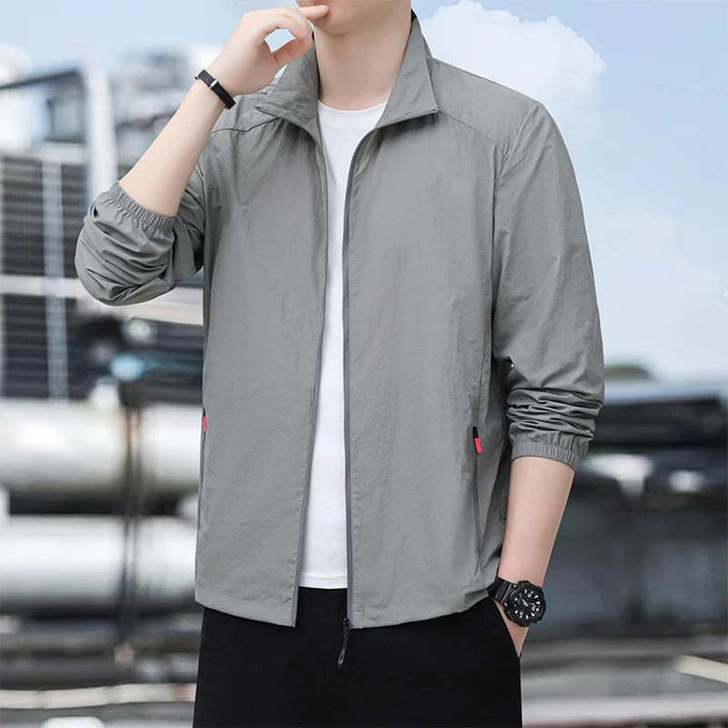 Fashion Stand Collar Zipper Pockets Solid Color Thin Jackets Men's Clothing 2024 Summer New Loose All-match Tops Casual Coats