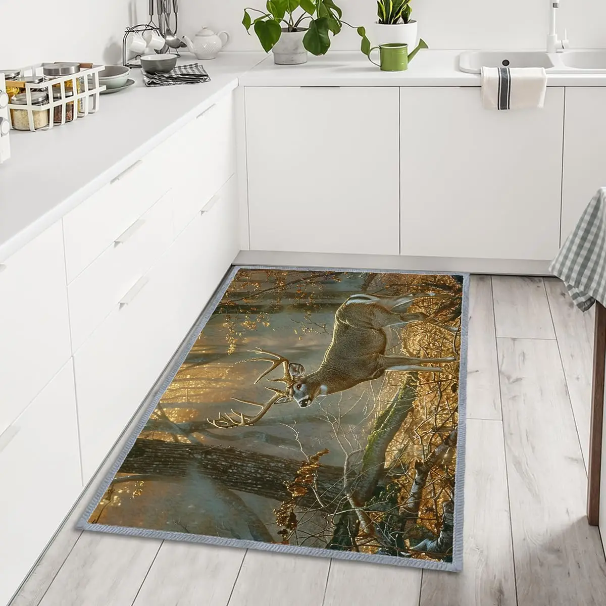 Large Forest Hunting Animal Fall Farmhouse Living Bedroom Rug, Non-Slip Machine Washable Low-Pile Dining Room Mat Indoor Accent