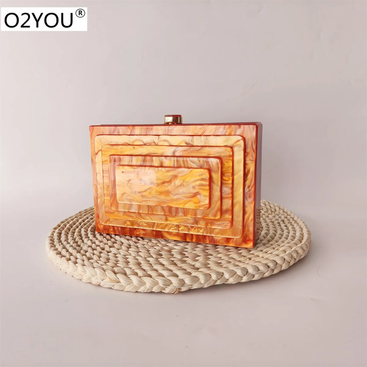 Bright Marble Pearl Orange Handmade Acrylic Box Tote Bag Summer Small Handbags Dinner Women Shoulder Bag Bridal Purse Wallets