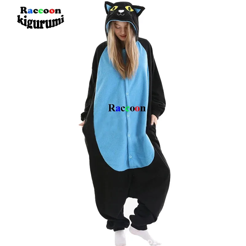 

New Midnight Cat Pajamas Adult Onesie Cosplay Costume Cartoon Animal One-Piece Pyjamas Men Family Party Home Raccoon Kigurumi