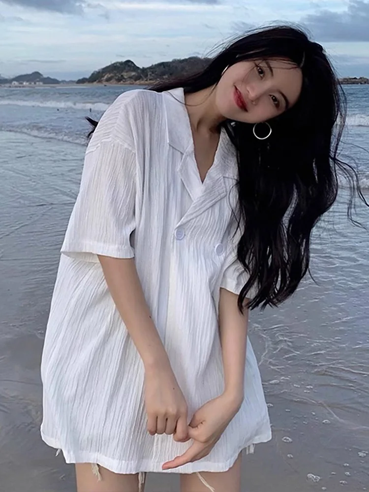 Estate Donna Allentato Casual irt ort Sve Design Sensation Piccolo ence Pigro Pieghettato Sottile irt Pendolarismo Sle Coreano V...