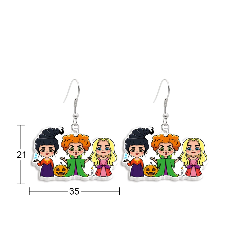 Pendientes colgantes de acrílico coloridos para mujer y niña, joyería divertida con gancho para la oreja, película de Halloween, Hocus Pocus, regalos especiales