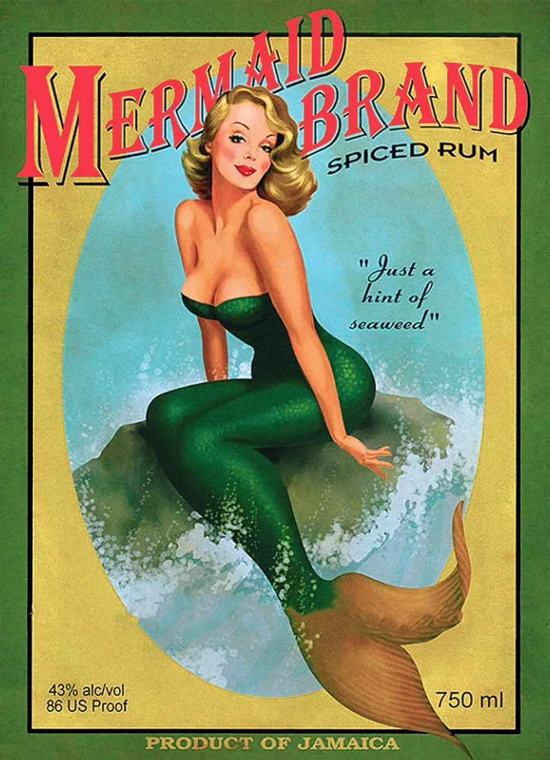 Wall Art Metal Hanging Sign 1940s Pin-Up Girl Mermaid Jamaica Rum Jamaican Advertisement Travel Metal Poster Plate Tin Sign   Wa