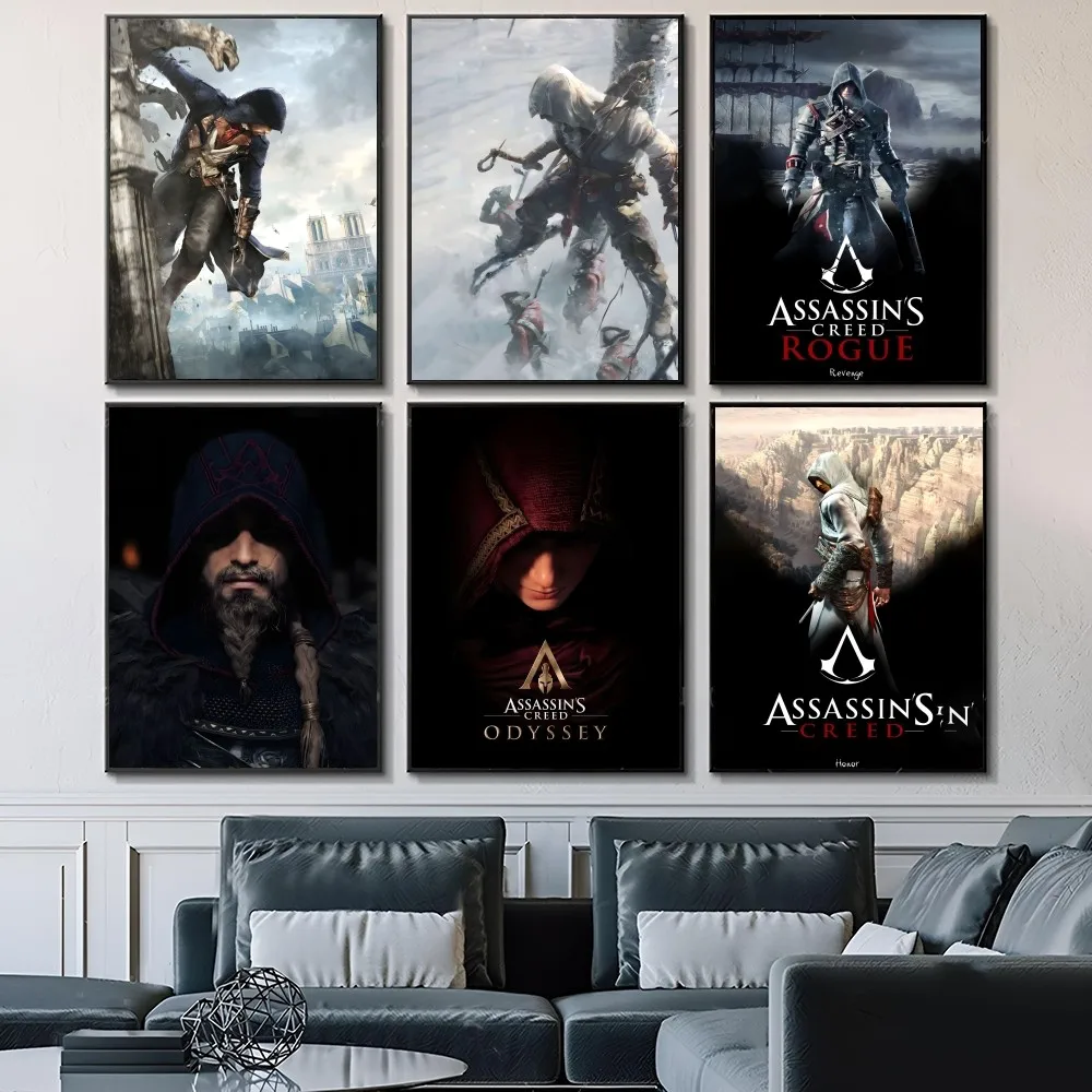 Game Assassin S Creed Self-adhesive Art Waterproof Paper Sticker Coffee House Bar Room Wall Decor